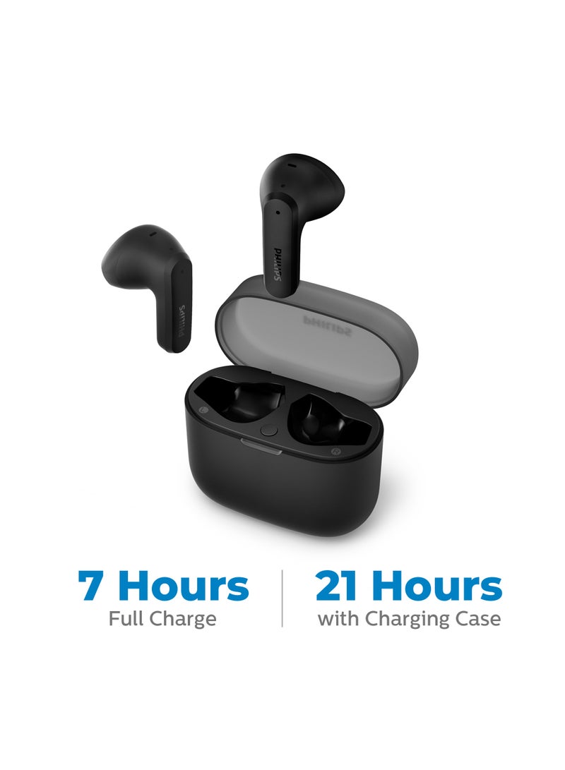 Philips - True Wireless Earbuds, Dynamic Bass Pocket-Sized Charging case, Clear Calls, IPX4, 28 Hours Playtime Black - Image 1