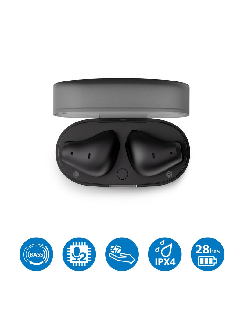 Philips - True Wireless Earbuds, Dynamic Bass Pocket-Sized Charging case, Clear Calls, IPX4, 28 Hours Playtime Black - Image 1