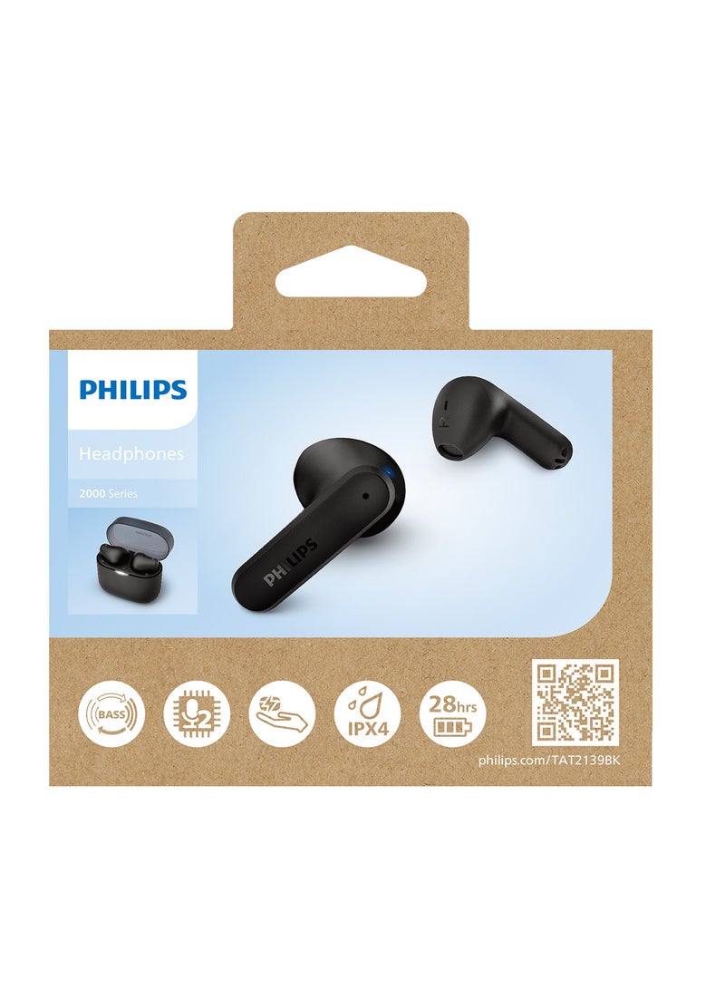 Philips - True Wireless Earbuds, Dynamic Bass Pocket-Sized Charging case, Clear Calls, IPX4, 28 Hours Playtime Black - Image 1