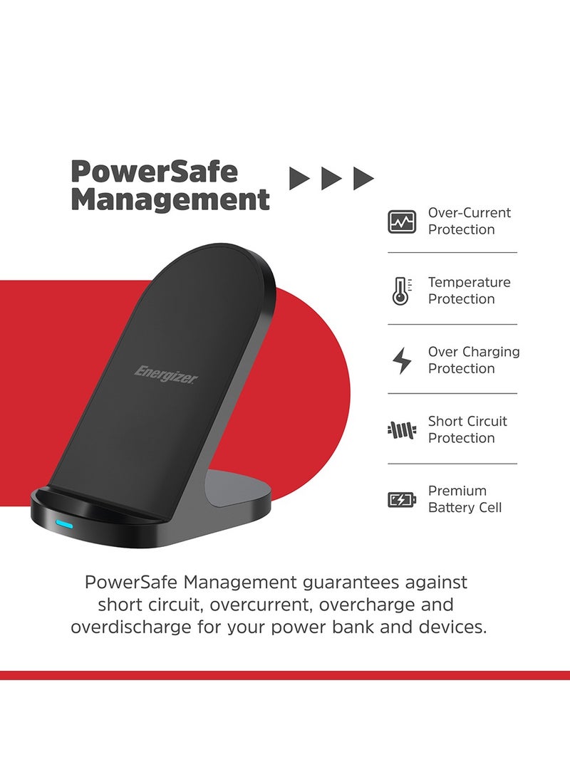 Energizer Wireless Charging Stand, 15W for Qi Compatible Devices, Fast Charging, Dual Coil, Tray feature,Vertical and Horizontal Charging, Safe Black - Image 5