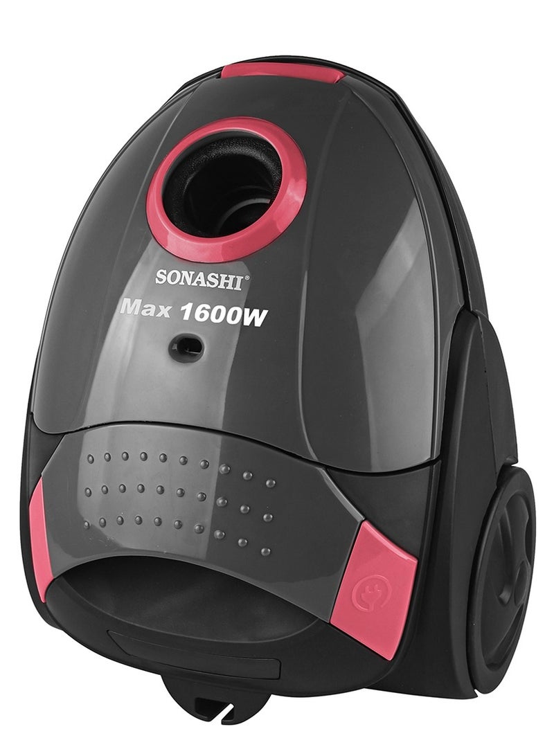 Sonanshi Canister Vacuum Cleaner | 2PC Plastic Insert Tube with Automatic Rewinding Wire | Lower Noise Design with Washable Cloth Dust Bag | Powerful Performance 1.5 L 1600 W SVC-9024 Black/Red  - Image 2
