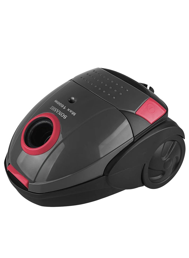 Sonanshi Canister Vacuum Cleaner | 2PC Plastic Insert Tube with Automatic Rewinding Wire | Lower Noise Design with Washable Cloth Dust Bag | Powerful Performance 1.5 L 1600 W SVC-9024 Black/Red  - Image 3