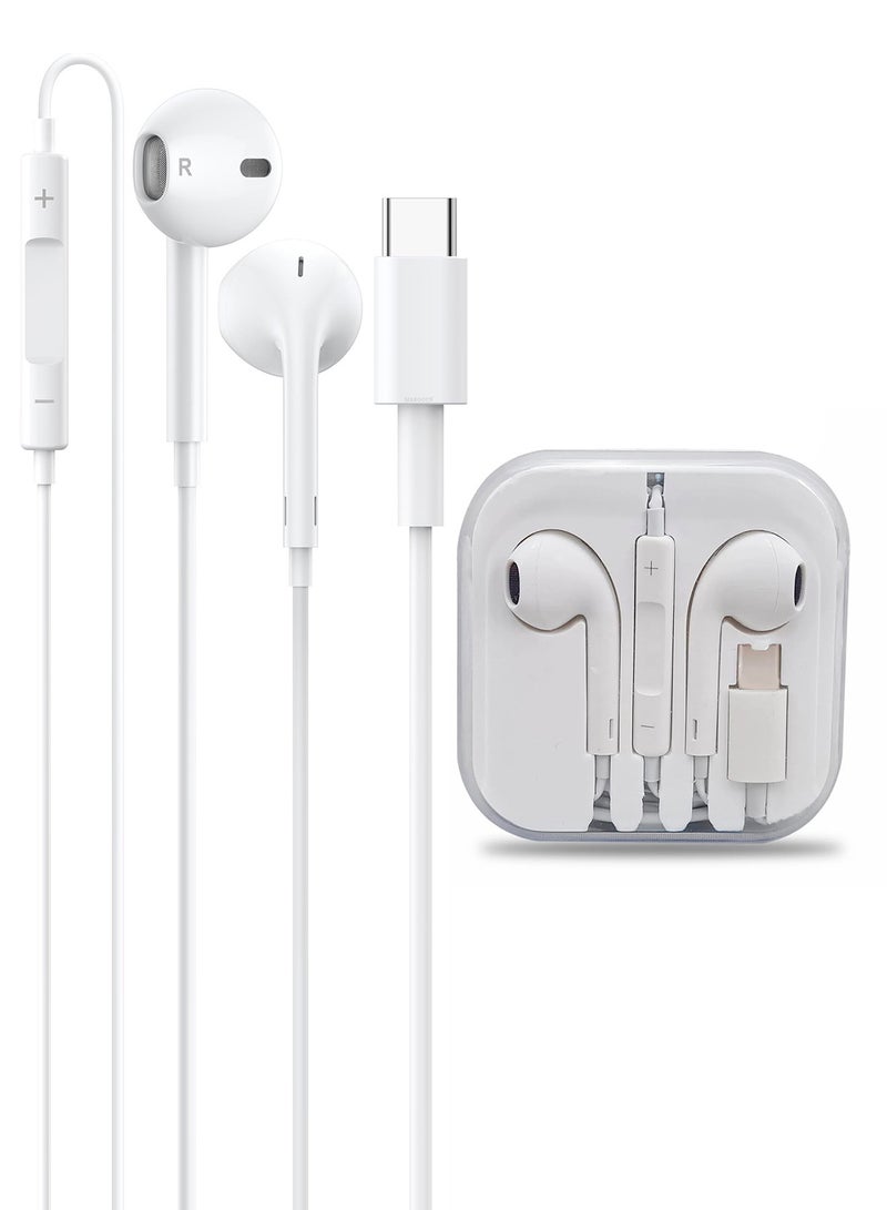 MARGOUN Handsfree,Headphones, Earphones for All Android Devices, USB C Earphone with Microphone Wired Earphones HiFi Stereo Sound Headphone White - Image 1
