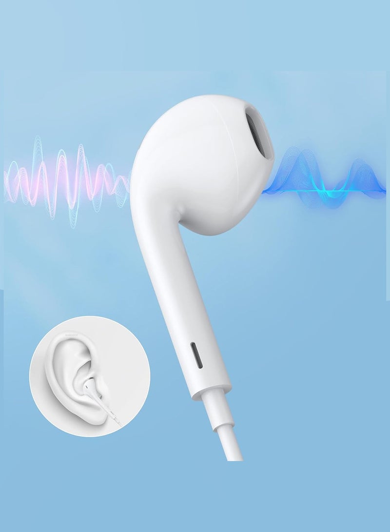 مارجون Handsfree,Headphones, Earphones for All USB C iOS Devices, USB C Earphone with Microphone Wired Earphones HiFi Stereo Sound Headphone White - Image 5