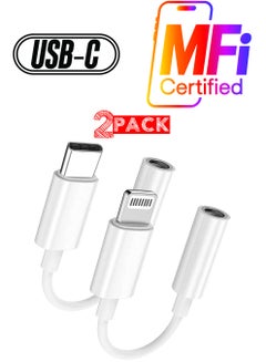 MARGOUN 2Packs Lightning to 3.5mm AUX Jack Adapter Cable and USB C Type C to AUX Jack Adapter White  - Image 1