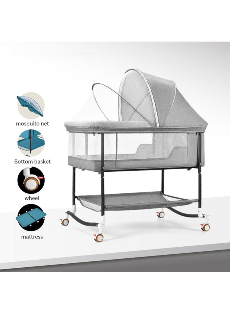 Kidle Portable European Style Baby Bed Newborn Baby Cradle Children's Sleeping Basket Bed With Universal Wheels Foldable Anti-Mosquito Bite Breathable 85*67*70cm  - Image 1