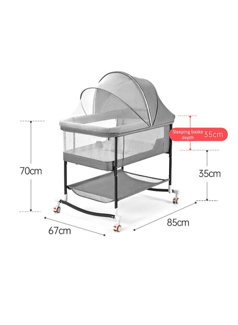 Kidle Portable European Style Baby Bed Newborn Baby Cradle Children's Sleeping Basket Bed With Universal Wheels Foldable Anti-Mosquito Bite Breathable 85*67*70cm  - Image 4