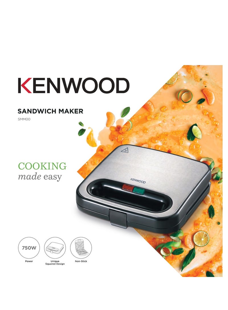 كينوود Sandwich Maker: Non-Stick Sandwich Plate 750 W SMM00.000SI Black/Silver  - Image 2