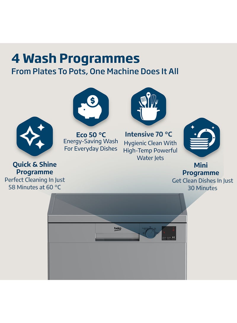 Beko - Freestanding Dishwasher 13 Place Settings, 4 Programmes, 2 Racks, A++ Energy Rating, Quiet Operation (49 dBA), Sliding Cutlery Basket, Mini programme, Half-load, Efficient Cleaning, Stainless Steel Tub, Time Delay and Child Lock 2100 W DVN04X20S Silver - Image 1
