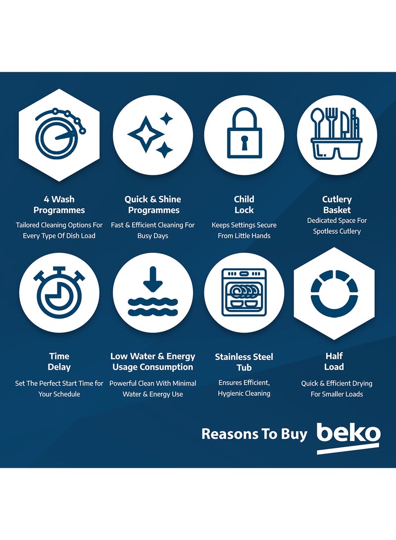 Beko - Freestanding Dishwasher 13 Place Settings, 4 Programmes, 2 Racks, A++ Energy Rating, Quiet Operation (49 dBA), Sliding Cutlery Basket, Mini programme, Half-load, Efficient Cleaning, Stainless Steel Tub, Time Delay and Child Lock 2100 W DVN04X20S Silver - Image 1