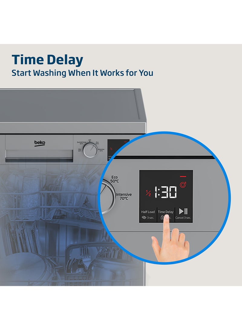 Beko - Freestanding Dishwasher 13 Place Settings, 4 Programmes, 2 Racks, A++ Energy Rating, Quiet Operation (49 dBA), Sliding Cutlery Basket, Mini programme, Half-load, Efficient Cleaning, Stainless Steel Tub, Time Delay and Child Lock 2100 W DVN04X20S Silver - Image 1
