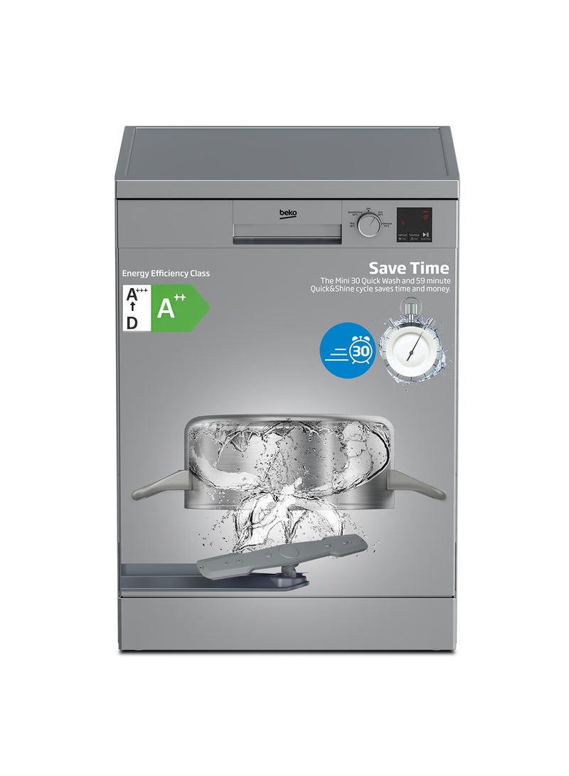 Beko - Freestanding Dishwasher 13 Place Settings, 4 Programmes, 2 Racks, A++ Energy Rating, Quiet Operation (49 dBA), Sliding Cutlery Basket, Mini programme, Half-load, Efficient Cleaning, Stainless Steel Tub, Time Delay and Child Lock 2100 W DVN04X20S Silver - Image 1