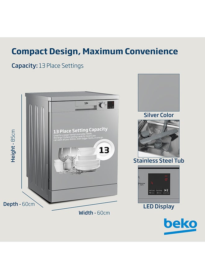 Beko Freestanding Dishwasher 13 Place Settings, 4 Programmes, 2 Racks, A++ Energy Rating, Quiet Operation (49 dBA), Sliding Cutlery Basket, Mini programme, Half-load, Efficient Cleaning, Stainless Steel Tub, Time Delay and Child Lock 2100 W DVN04X20S Silver  - Image 4