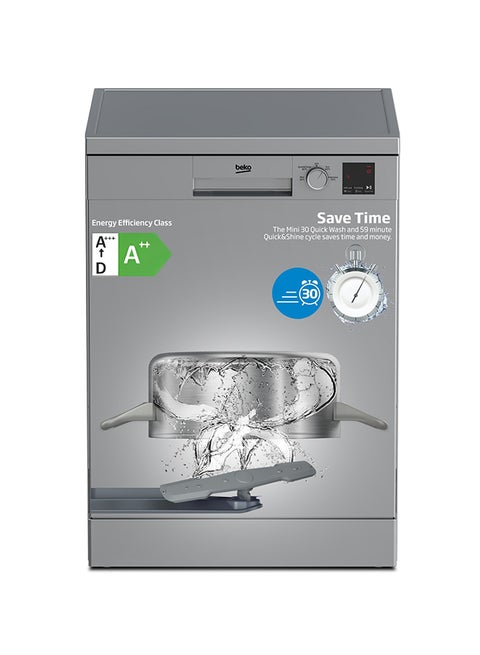 Freestanding Dishwasher 13 Place Settings, 4 Programmes, 2 Racks, A++ Energy Rating, Quiet Operation (49 dBA), Sliding Cutlery Basket, Mini programme, Half-load, Efficient Cleaning, Stainless Steel Tub, Time Delay and Child Lock 2100 W DVN04X20S Silver