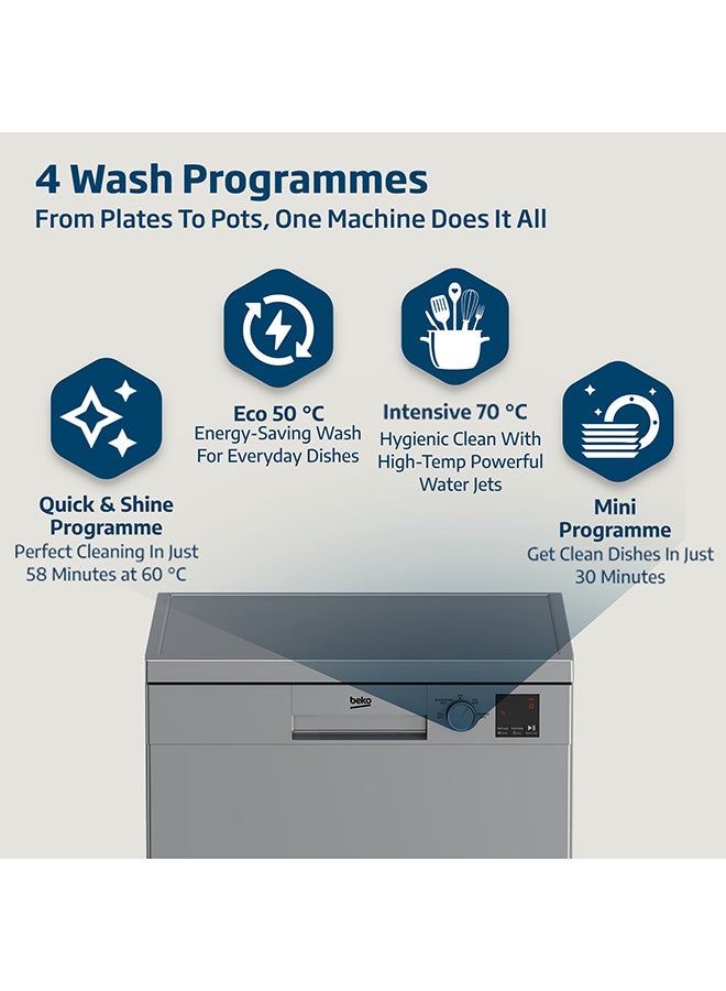 Beko Freestanding Dishwasher 13 Place Settings, 4 Programmes, 2 Racks, A++ Energy Rating, Quiet Operation (49 dBA), Sliding Cutlery Basket, Mini programme, Half-load, Efficient Cleaning, Stainless Steel Tub, Time Delay and Child Lock 2100 W DVN04X20S Silver  - Image 3