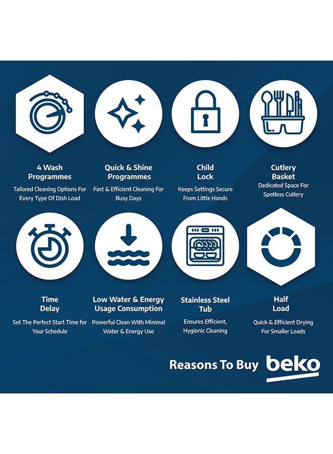Beko Freestanding Dishwasher 13 Place Settings, 4 Programmes, 2 Racks, A++ Energy Rating, Quiet Operation (49 dBA), Sliding Cutlery Basket, Mini programme, Half-load, Efficient Cleaning, Stainless Steel Tub, Time Delay and Child Lock 2100 W DVN04X20S Silver  - Image 5