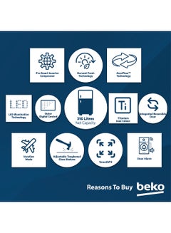 Beko Refrigerator 366 Liters Gross(316 Net) Capacity, Double Door, Bottom Mount, No Frost, Harvest Fresh Technology, NeoFrost Dual Cooling, Low Noise, 10 Years Warranty on ProSmart Inverter Compressor 90 W RDNE400CS Titanium Inox  - Image 5