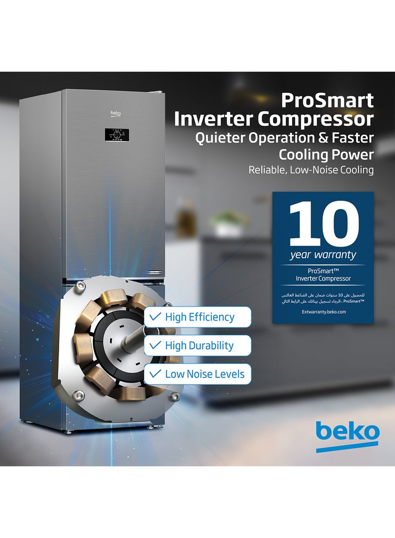 Beko - Refrigerator 366 Liters Gross(316 Net) Capacity, Double Door, Bottom Mount, No Frost, Harvest Fresh Technology, NeoFrost Dual Cooling, Low Noise, 10 Years Warranty on ProSmart Inverter Compressor 90 W RDNE400CS Titanium Inox - Image 1