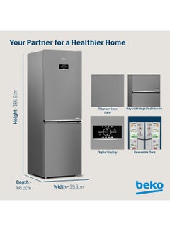 Beko Refrigerator 366 Liters Gross(316 Net) Capacity, Double Door, Bottom Mount, No Frost, Harvest Fresh Technology, NeoFrost Dual Cooling, Low Noise, 10 Years Warranty on ProSmart Inverter Compressor 90 W RDNE400CS Titanium Inox  - Image 4