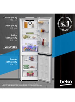 Beko Refrigerator 366 Liters Gross(316 Net) Capacity, Double Door, Bottom Mount, No Frost, Harvest Fresh Technology, NeoFrost Dual Cooling, Low Noise, 10 Years Warranty on ProSmart Inverter Compressor 90 W RDNE400CS Titanium Inox  - Image 2
