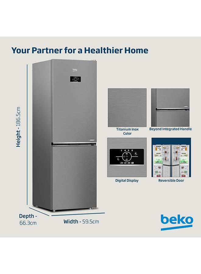 بيكو Refrigerator 366 Liters Gross(316 Net) Capacity, Double Door, Bottom Mount, No Frost, Harvest Fresh Technology, NeoFrost Dual Cooling, Low Noise, 10 Years Warranty on ProSmart Inverter Compressor 90 W RDNE400CS Titanium Inox - Image 4