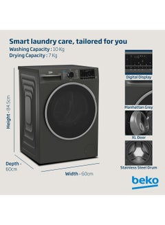 Beko 10/7 kg Washer/Dryer, 1400 RPM, 15 Programmes, Low Noise, Wash & Wear Programme, SteamCure Wash, Hygiene+ Wash & Dry, Quick wash 14/28 Minutes, 10 Years Warranty on ProSmart Inverter Motor WD10714M Manhattan Grey  - Image 4