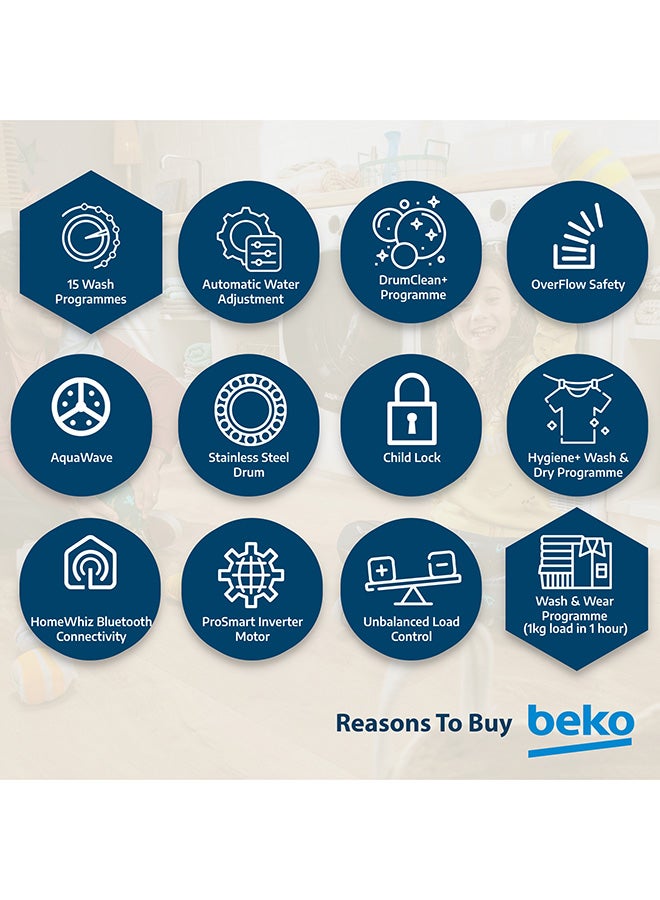 Beko 10/7 kg Washer/Dryer, 1400 RPM, 15 Programmes, Low Noise, Wash & Wear Programme, SteamCure Wash, Hygiene+ Wash & Dry, Quick wash 14/28 Minutes, 10 Years Warranty on ProSmart Inverter Motor WD10714M Manhattan Grey  - Image 5