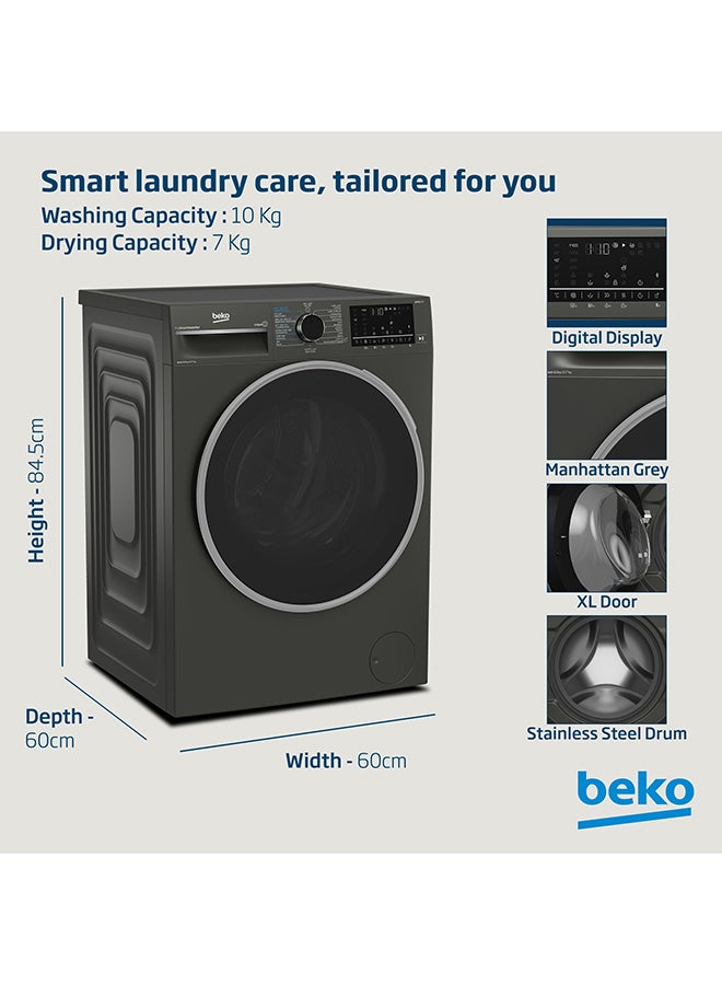 Beko 10/7 kg Washer/Dryer, 1400 RPM, 15 Programmes, Low Noise, Wash & Wear Programme, SteamCure Wash, Hygiene+ Wash & Dry, Quick wash 14/28 Minutes, 10 Years Warranty on ProSmart Inverter Motor WD10714M Manhattan Grey  - Image 4