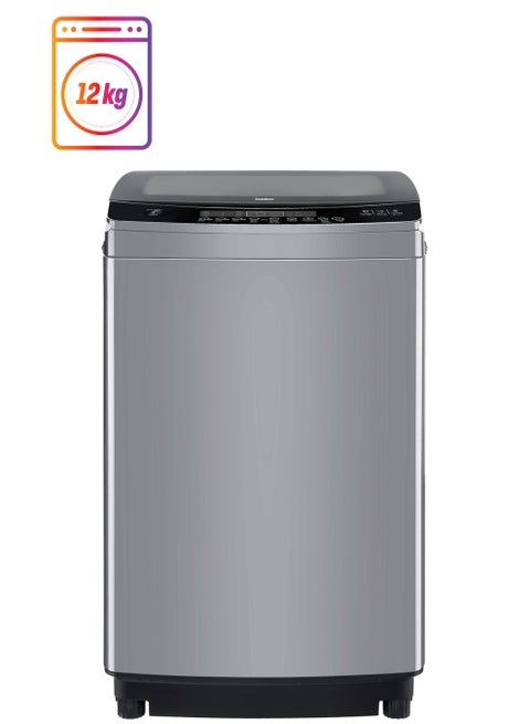 12 kg Top Load Washing Machine, 10 Programmes, Low Noise, Advanced Detergent Drawer with Softener Dispenser, Air Dry, Stainless Steel Drum 560 W WTL120S Silver