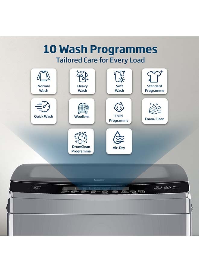 بيكو غسالة ملابس تحميل علوي سعة 12 كجم، 10 برامج، ضوضاء منخفضة، درج مسحوق متقدم مع موزع منعم، تجفيف هوائي، أسطوانة من الفولاذ المقاوم للصدأ - Image 3