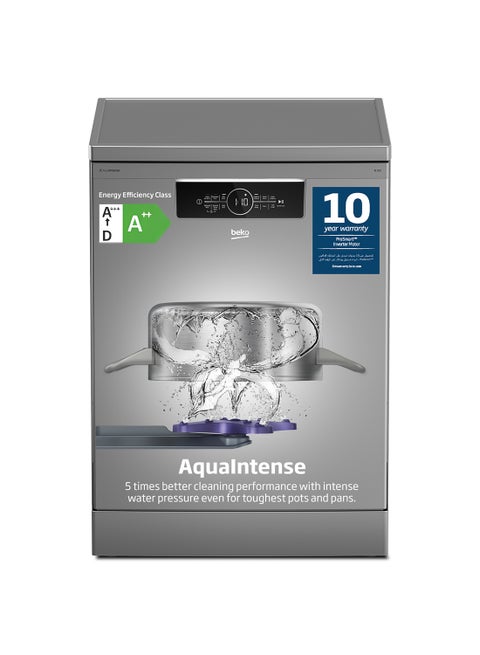 Freestanding Dishwasher 14 Place Settings, 6 Programmes, 2 Racks, A++ Energy Rating, Quiet Operation (46 dBA), Sliding Cutlery Basket, Mini programme, Half-load, Stainless Steel Tub, Aquaintense, Time Delay and Child Lock, 10 Years Warranty on ProSmart Inverter Motor 2100 W BDFN36422SQ Silver