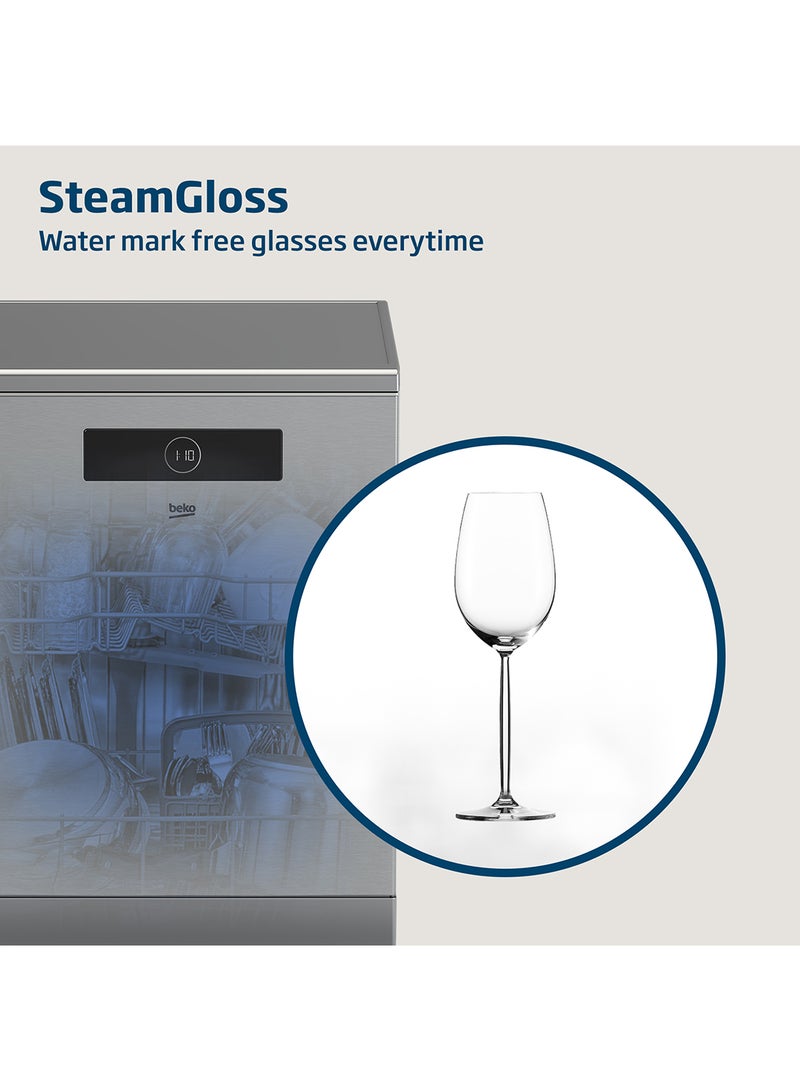 Beko - Freestanding Dishwasher 15 Place Settings, 8 Programmes, 3 Racks, A++ Energy Rating, Quiet Operation (44 dBA), Sliding Cutlery Tray, Mini programme, Half-load, Stainless Steel Tub, Aquaintense, Time Delay and Child Lock, 10 Years Warranty on ProSmart Inverter Motor BDEN38523XQ Stainless Steel - Image 1