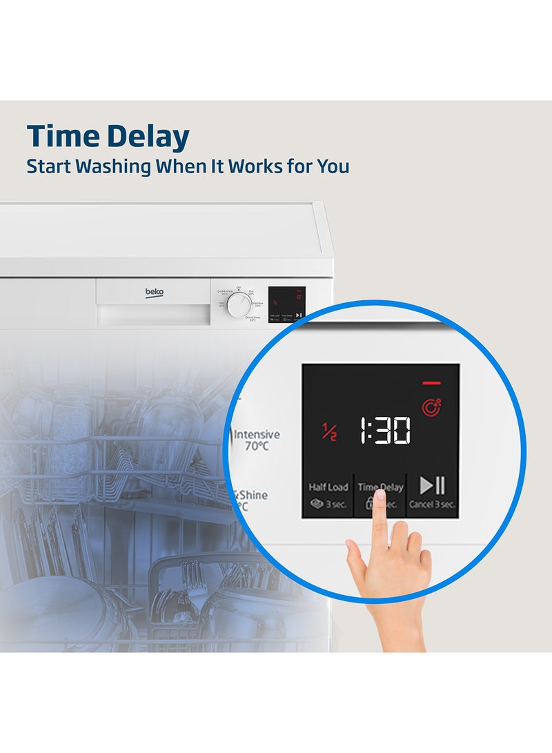 Beko - Freestanding Dishwasher 13 Place Settings, 5 Programs, 2 Racks,  A++ Energy Rating, Quiet Operation (49 dBA), Sliding Cutlery Basket, Mini programme, Half-load, Efficient Cleaning, Stainless Steel Tub, Time Delay and Child Lock, ‎(White Colour) DVN05320W White - Image 1