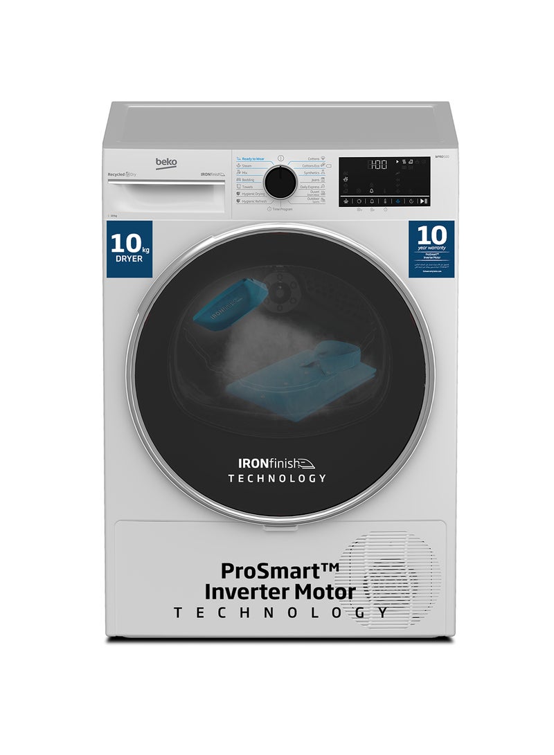 Beko - 10 kg Heat Pump Condenser Tumble Dryer with 15 Programmes, Low Noise, A++ Energy Efficiency Class, Iron Finsh Technology (Ready to wear), AquaWave Technology, Optisense Sensor Drying, Reversable Door, ProSmart Inveter Motor 2.45 kW DHP10W White - Image 1