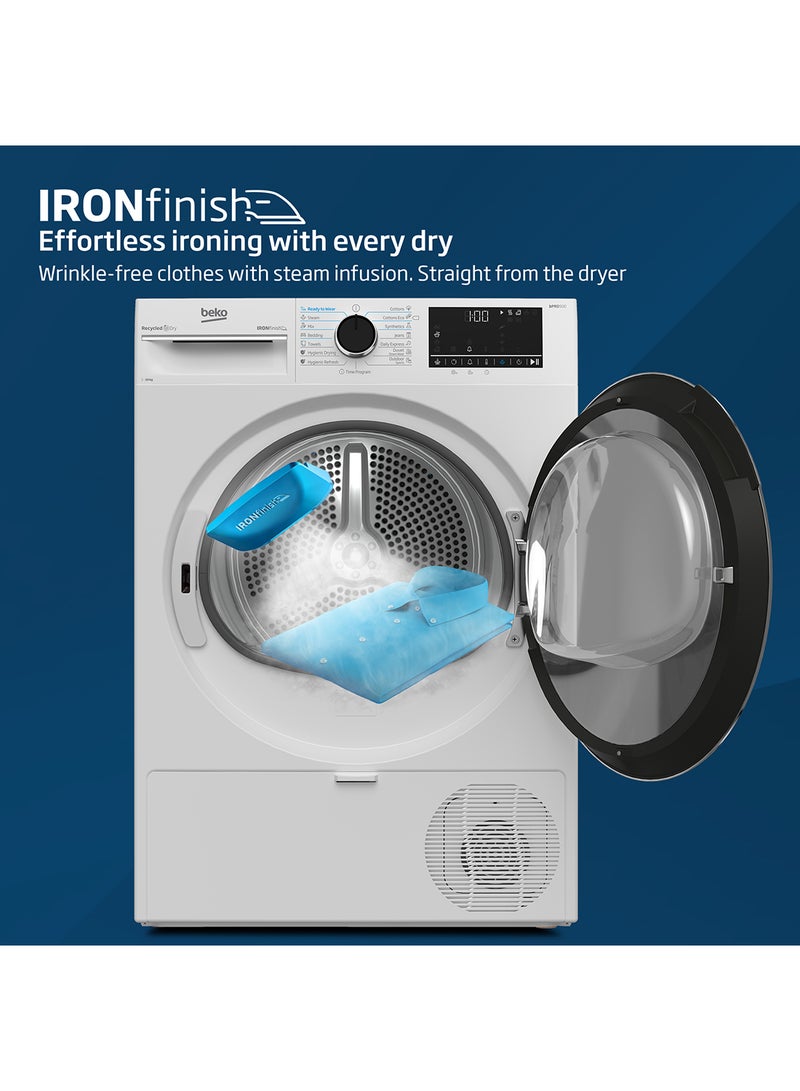 Beko - 10 kg Heat Pump Condenser Tumble Dryer with 15 Programmes, Low Noise, A++ Energy Efficiency Class, Iron Finsh Technology (Ready to wear), AquaWave Technology, Optisense Sensor Drying, Reversable Door, ProSmart Inveter Motor 2.45 kW DHP10W White - Image 1