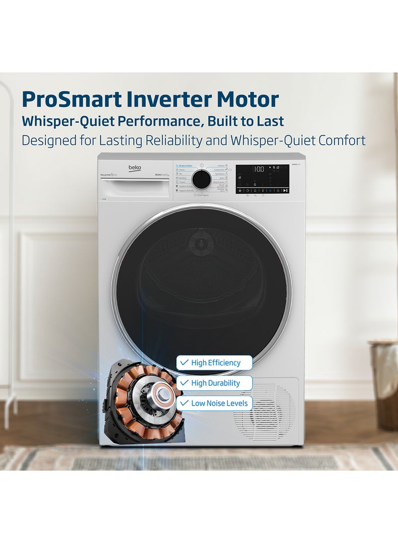Beko - 10 kg Heat Pump Condenser Tumble Dryer with 15 Programmes, Low Noise, A++ Energy Efficiency Class, Iron Finsh Technology (Ready to wear), AquaWave Technology, Optisense Sensor Drying, Reversable Door, ProSmart Inveter Motor 2.45 kW DHP10W White - Image 1