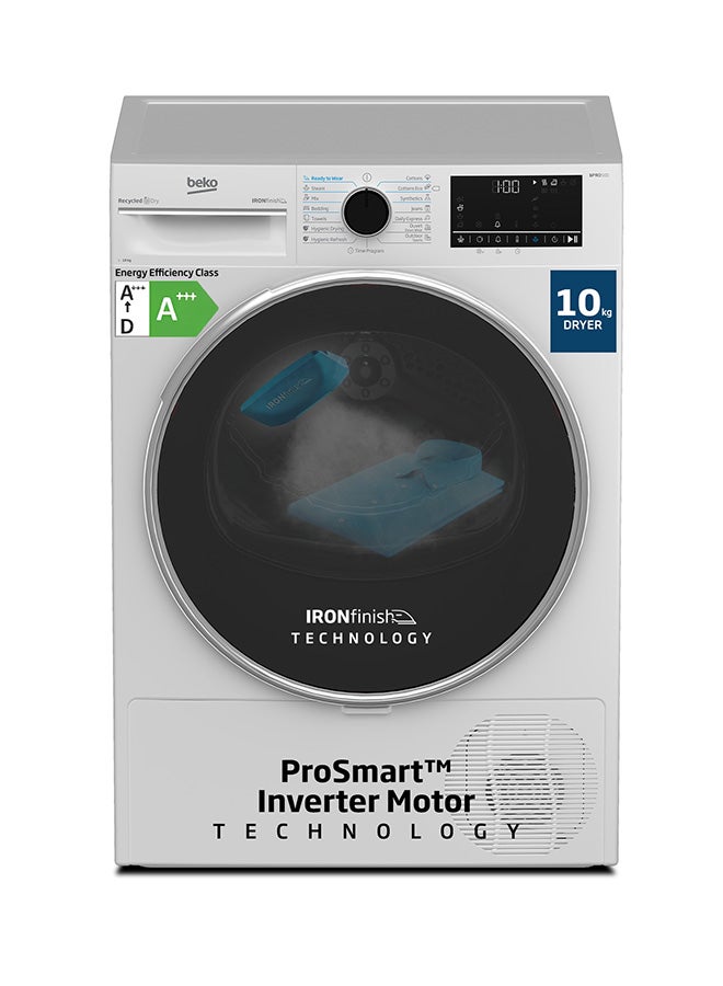 Beko 10 kg Heat Pump Condenser Tumble Dryer with 15 Programmes, Low Noise, A++ Energy Efficiency Class, Iron Finsh Technology (Ready to wear), AquaWave Technology, Optisense Sensor Drying, Reversable Door, ProSmart Inveter Motor 2.45 kW DHP10W White  - Image 1
