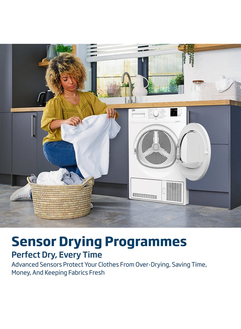 بيكو - 7 kg Condenser Tumble Dryer, 15 Programmes, Low Noise, AquaWave Technology, Advanced Sensor Drying, Convenient Digital Display DC7W White - Image 1