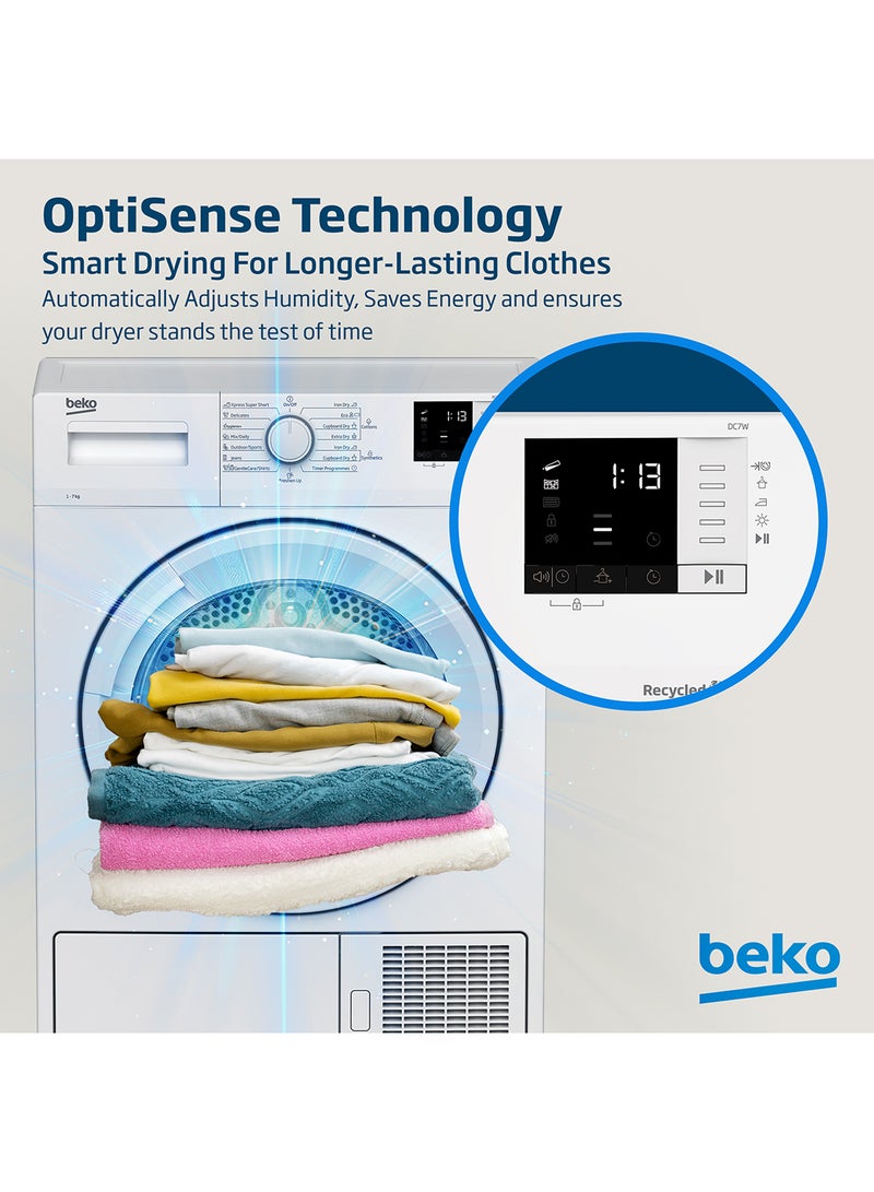 بيكو - 7 kg Condenser Tumble Dryer, 15 Programmes, Low Noise, AquaWave Technology, Advanced Sensor Drying, Convenient Digital Display DC7W White - Image 1