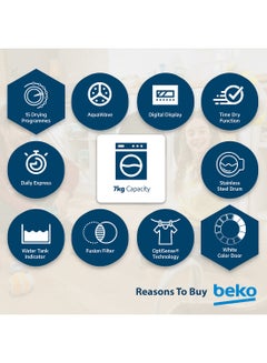 Beko 7 kg Condenser Tumble Dryer, 15 Programmes, Low Noise, AquaWave Technology, Advanced Sensor Drying, Convenient Digital Display DC7W White  - Image 5