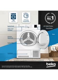 Beko 7 kg Condenser Tumble Dryer, 15 Programmes, Low Noise, AquaWave Technology, Advanced Sensor Drying, Convenient Digital Display DC7W White  - Image 2