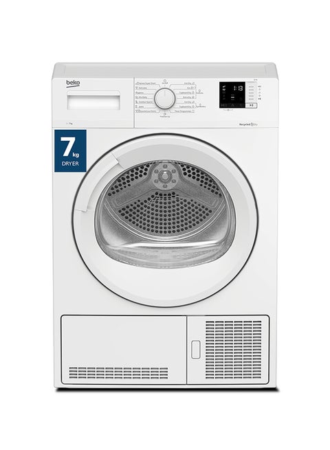 7 kg Condenser Tumble Dryer, 15 Programmes, Low Noise, AquaWave Technology, Advanced Sensor Drying, Convenient Digital Display DC7W White