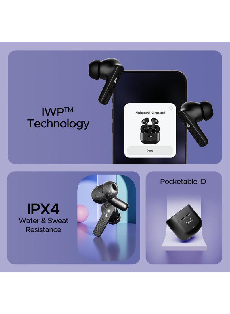 boAt - Airdopes 91 In Ear Tws Earbuds With 45 Hrs Playtime, Beast Mode With 50 Ms Low Latency, Dual Mics With Enx, Asap Charge, Iwp Tech, Ipx4 & Bluetooth V5.3 Active Black - Image 1