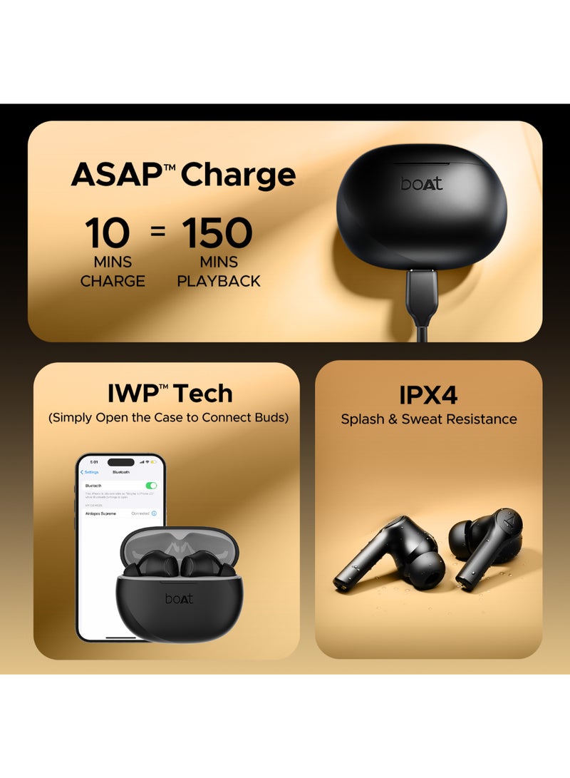 boAt Airdopes Supreme In Ear Tws Earbuds With 50 Hrs Playtime, Quad Mics Ai-Enx Tech, Multipoint Connectivity, In-Ear Detection, Spatial Audio, Beast Mode & Asap Charge Classic Black  - Image 4