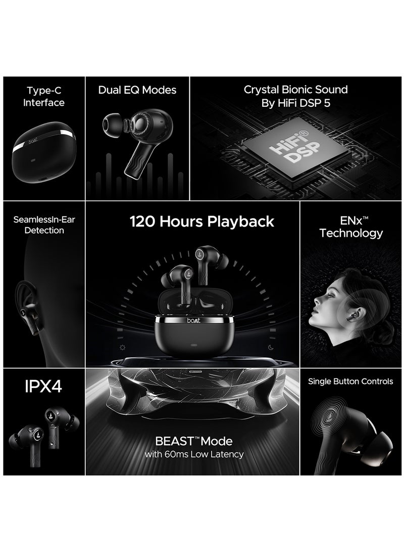 Nirvana Ion Anc In Ear Tws Earbuds With 120 Hrs Playtime, Anc Upto 32 Db, 4 Mics Enx Technology, Adaptive Eq By Mimi, In-Ear Detection & Bluetooth V5.2 Crystal Black