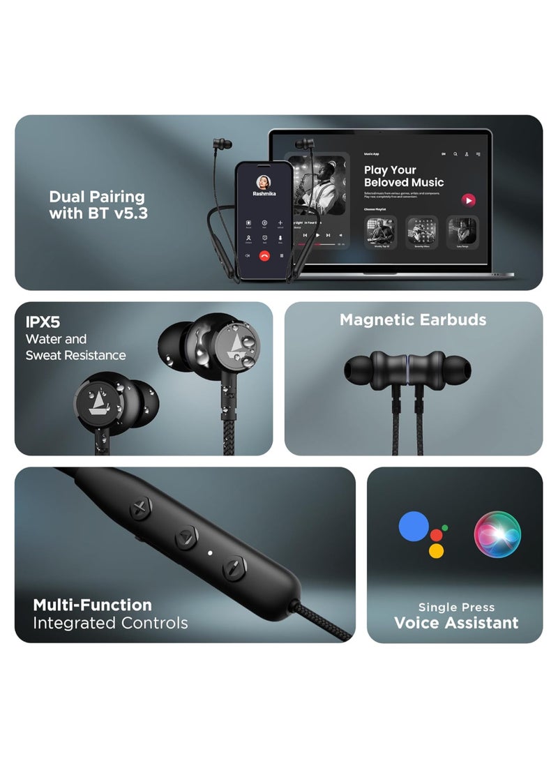 boAt - Rockerz 110 Wireless Neckband With Up To 40 Hrs Playtime, Dual Device Pairing, Enx Tech, Beast Mode, Asap Charging, Btv5.3, Ipx5, Type-C Interface & Magnetic Power Buds Active Black - Image 1