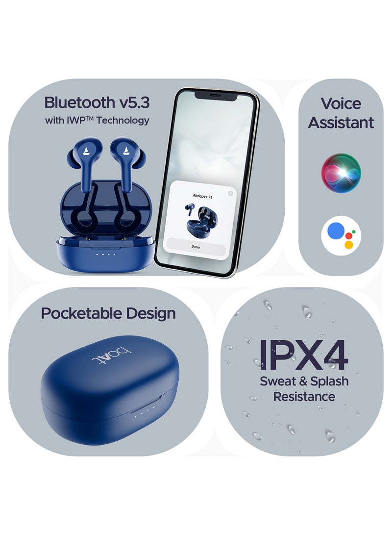 Airdopes 71 Tws Earbuds With 40 Hours Playtime, Dual Mics With Enx, Asap  Charge, Iwp, Beast Mode With 50 Ms Low Latency, Ipx4 & Pocketable Id Starry Blue