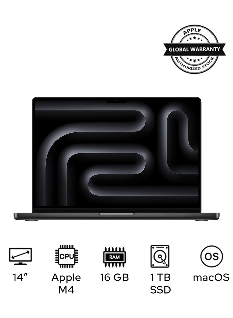 Apple - MacBook Pro MW2V3 Liquid XDR Retina 14-Inch Display, M4 Chip 10-Core CPU 10-Core GPU Processor/16GB RAM/1TB SSD/macOS(International Version) English Space Black - Image 1