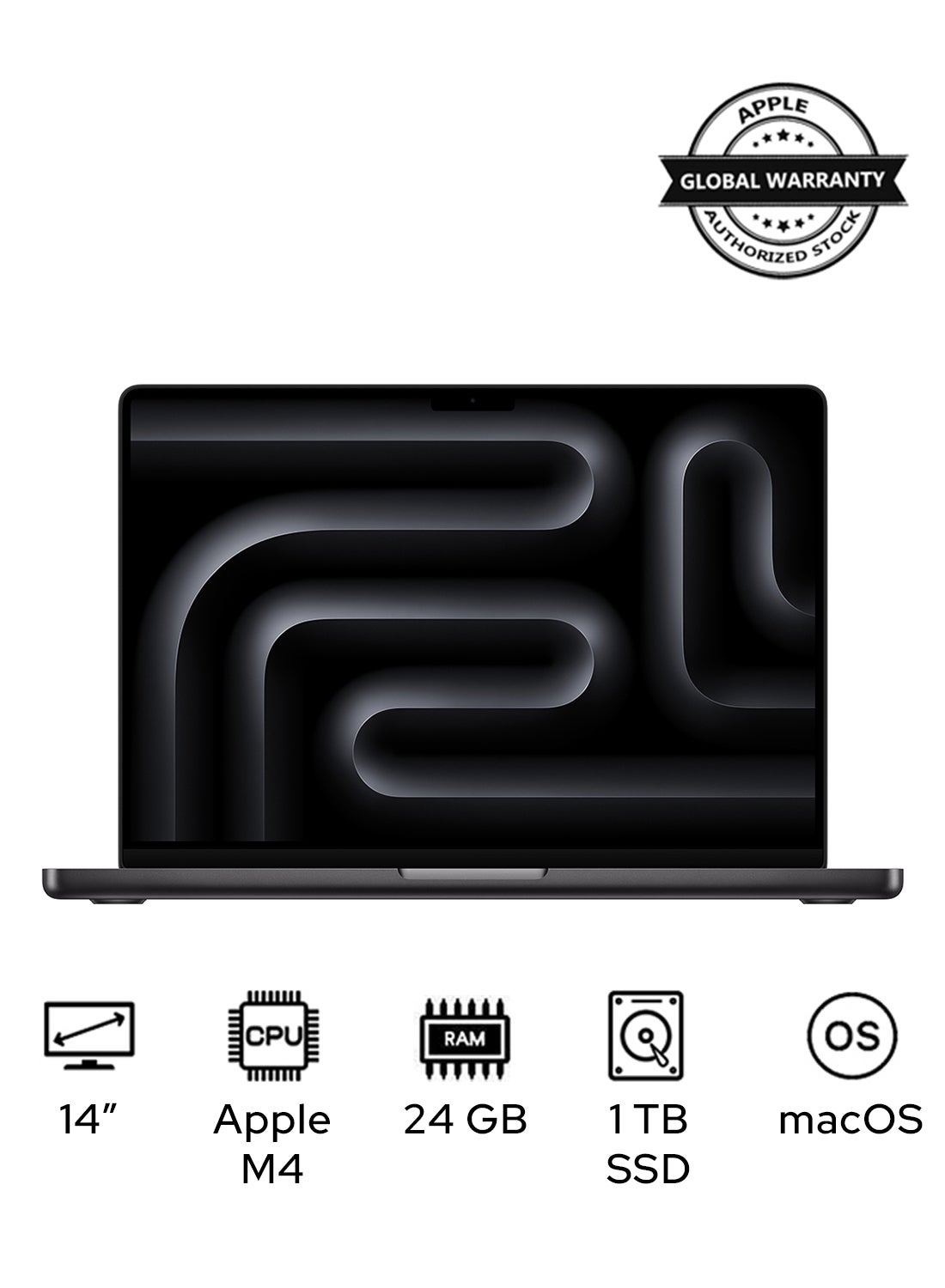 MacBook Pro MCX04 | 14.2 Inch Display | Apple M4 Chip | 10-Core CPU 10-Core GPU | 24GB RAM | 1TB SSD | macOS | English Keyboard | English Space Black