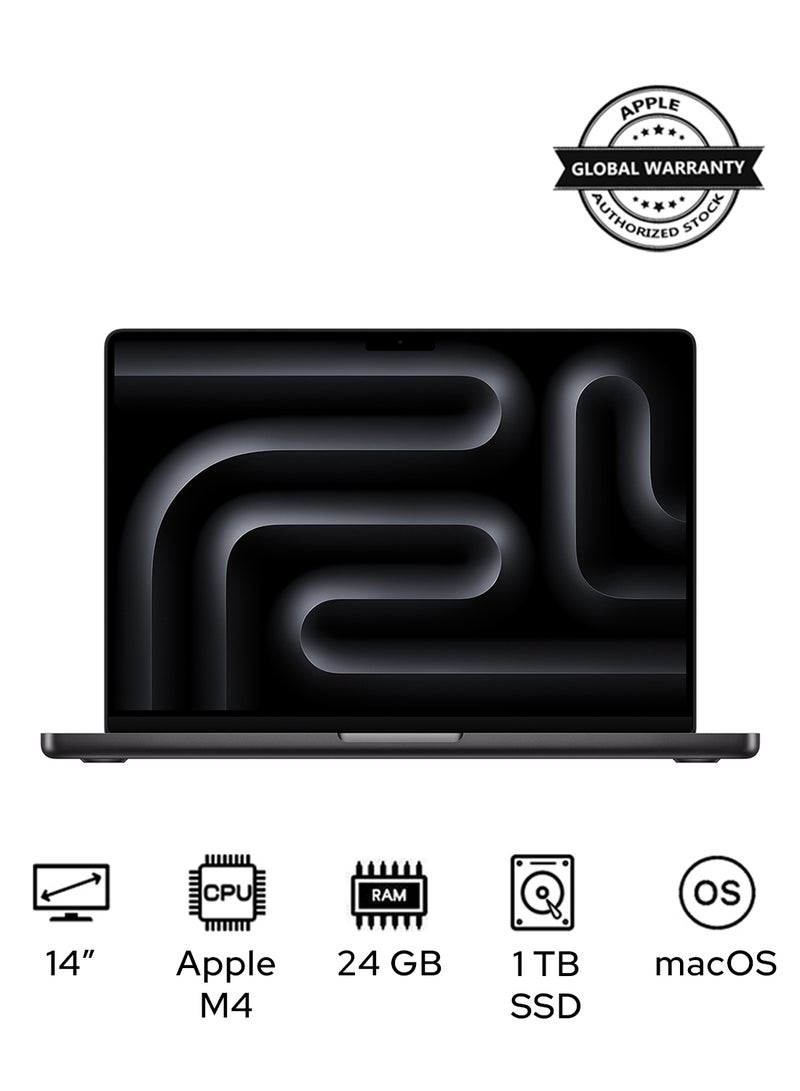 Apple - MacBook Pro MX2J3 Liquid XDR Retina 14-Inch Display, M4 Pro Chip 14-Core CPU 20-Core GPU Processor/24GB RAM/1TB SSD/macOS(International Version) English Space Black - Image 1